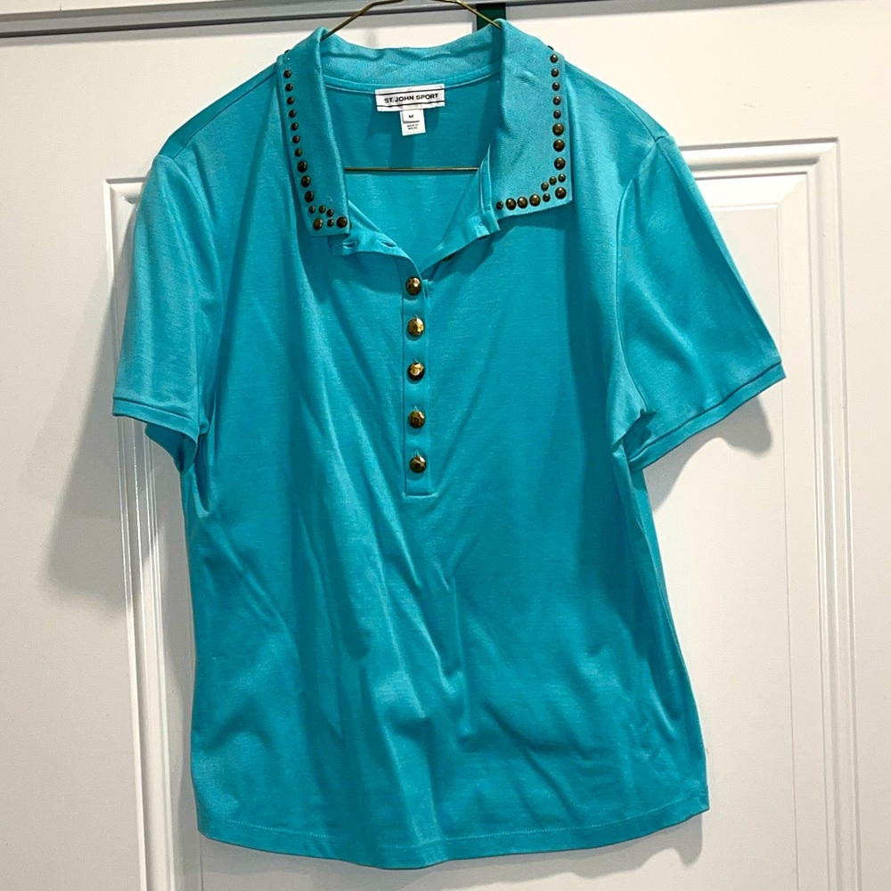 Light blue St. John Sport silver studded polo women’s shirt